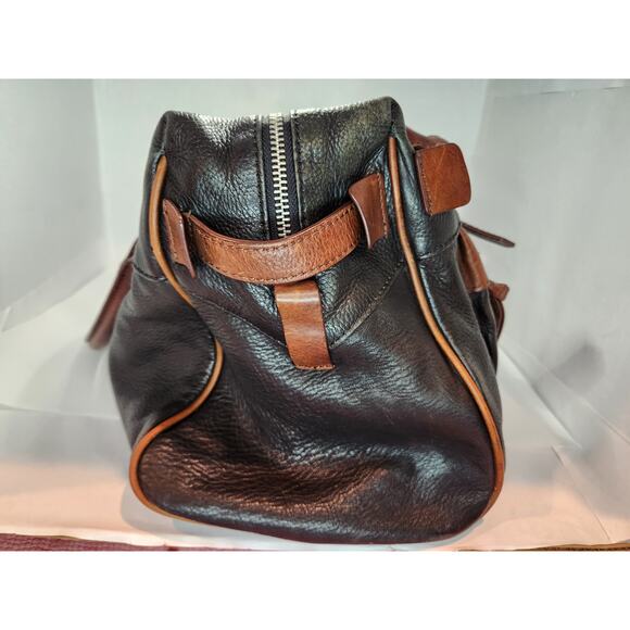 Audrey Brooke Black Pebbled Leather Tote Bag with Brown Accents and Zippered Top - Picture 11 of 12